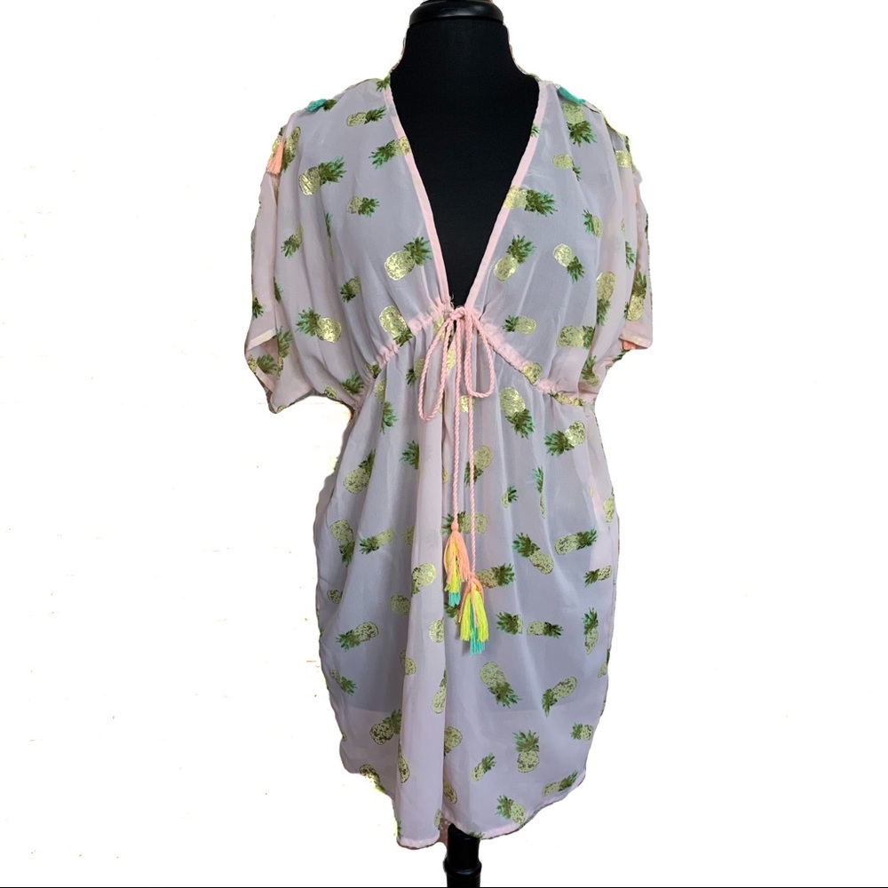 Violet Sky Swim Beach Coverup Sheer Pineapple Tassels